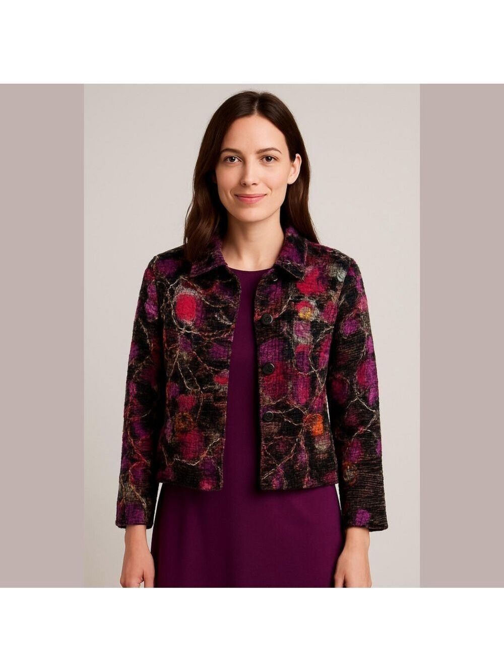 NWT Vintage Chico's Multicolor Women's Wool blend lined Jacket  cottagecore